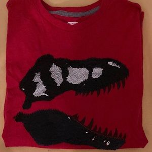 Red short sleeve dinosaur shirt titled jawsome XL kids